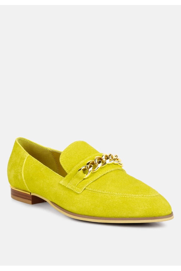 RICKA Chain Embellished Loafers in Lime