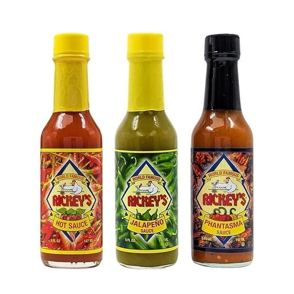 RICKEY'S Jalapeo Heat Pack, Gourmet Hot Sauce of Original, Jalapeo, and Phantasma Flavors, 3-Bottle Set