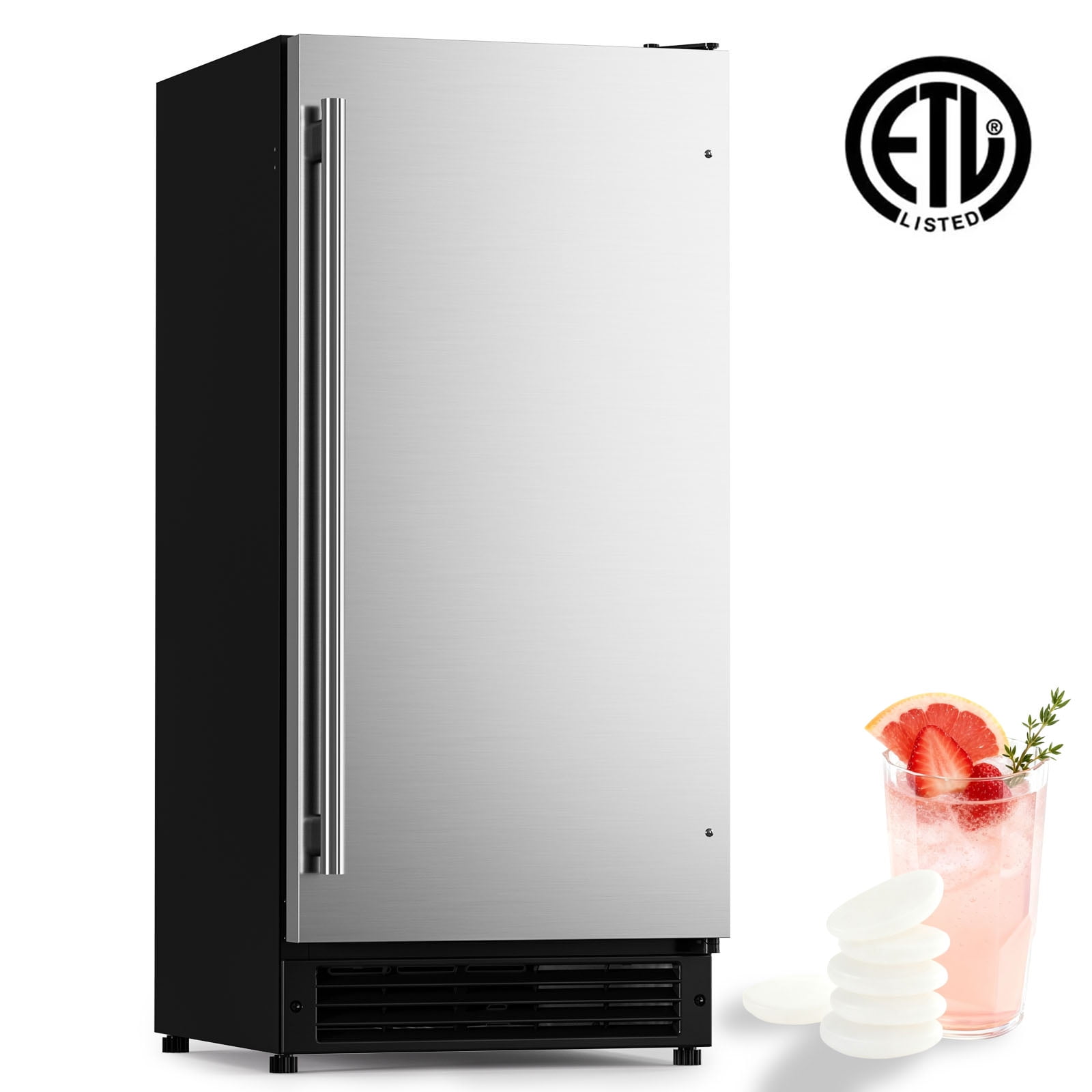 RICODO 15" W Under Counter Ice Maker, Drainless / Hidden Built-in Design, 22 LBS Storage Bin, Crescent Ice, ETL Certified, Stainless Steel Ice Machine for Home & Business Use