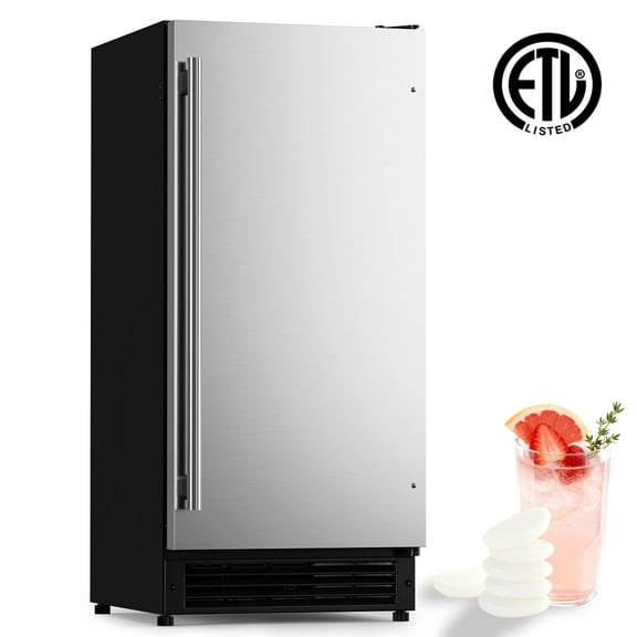 RICODO 15" W Under Counter Ice Maker, Drainless / Hidden Built-in Design, 22 LBS Storage Bin, Crescent Ice, ETL Certified, Stainless Steel Ice Machine for Home & Business Use