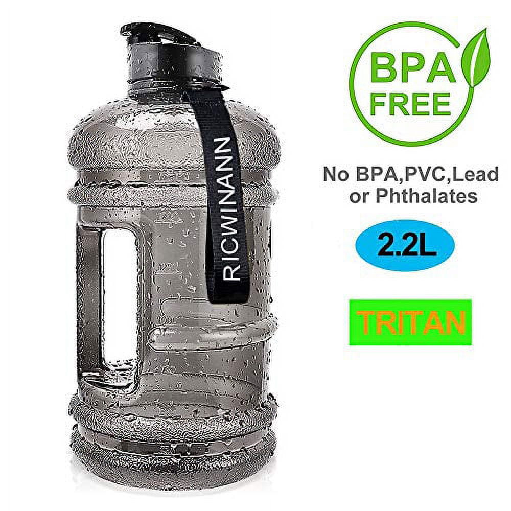 Large Capacity Sports Drinking Water Bottle Jug with Handle, Leak Proof for Gym Bodybuilding Hiking Workout Office Home Gallon 2.2 Liters 75 oz 2