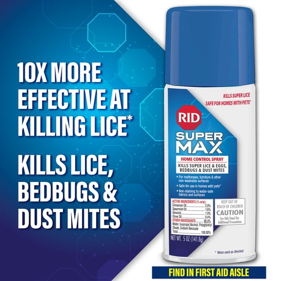 RID Super Max Home Lice Treatment Spray for Super Lice, Bedbugs and Dust Mites, 5 oz