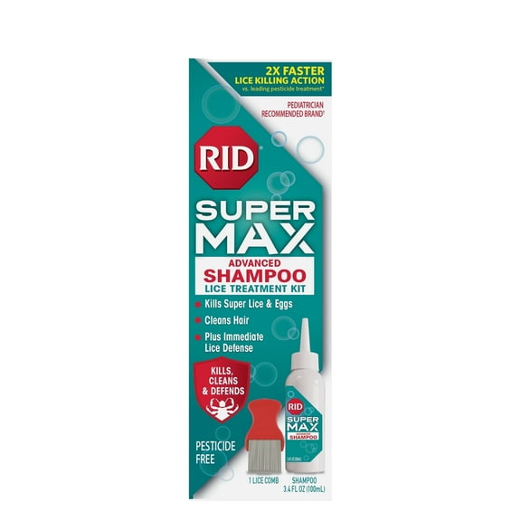 RID SuperMax Advanced Shampoo, Lice Treatment for All Hair Types, 3.4 fl oz, 1 ct