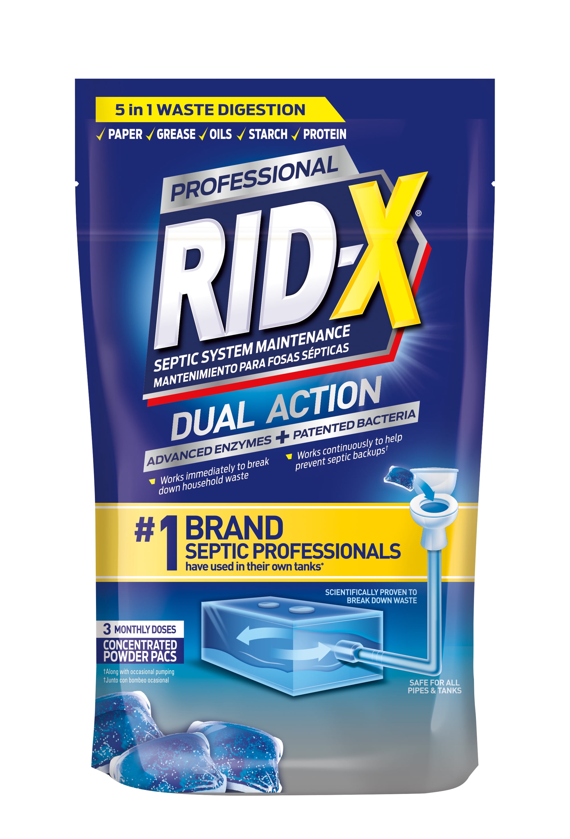 Professional RID-X Septic Tank Treatment Pods – 3 Month Supply, Dual Action Enzymes and Bacteria to Break Down Waste & Prevent Backups