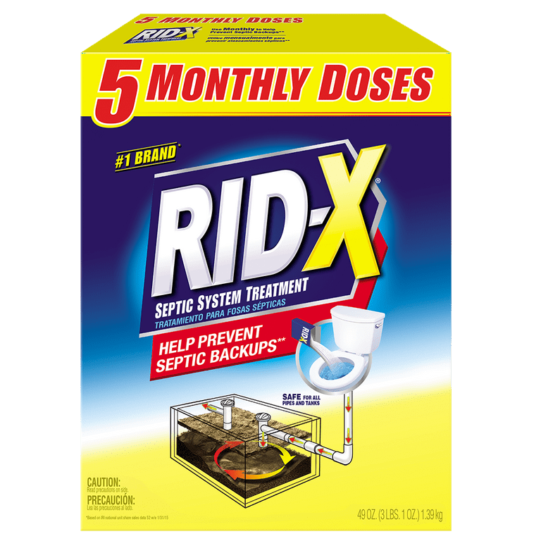 Rid-X Septic Treatment Powder, 5 Month Supply, 49.0oz, Breaks Down
