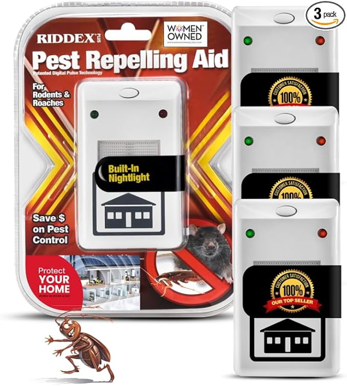RIDDEX Plus Insect Repellent - Plug in, Mouse Deterrent - Pest Control for Defense Against Rats, Mice, Roaches, Bugs and Insects, (3 PACK WHITE)