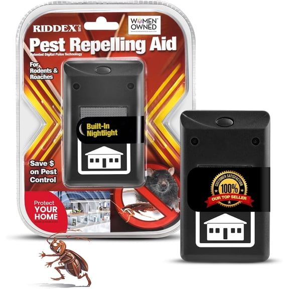 RIDDEX Plus - Plug in, Mouse Deterrent - Pest Control for Defense Against Rats, Mice, Roaches, Bugs and Insects - Pests Repellents | Black