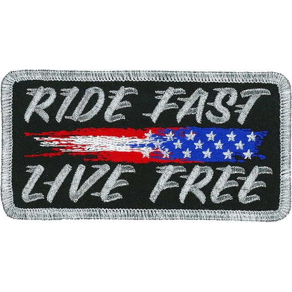 RIDE FAST LIVE FREE, PATCH - Embroidered High Thread Iron-On Heat Sealed Backing Sew-On Biker's Patch - 4" x 2"