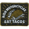thumbnail image 1 of RIDE MOTORCYCLES EAT TACOS, PATCH - Embroidered High Thread Iron-On Heat Sealed Backing Sew-On Biker's Patch - 3" x 2.5", 1 of 1