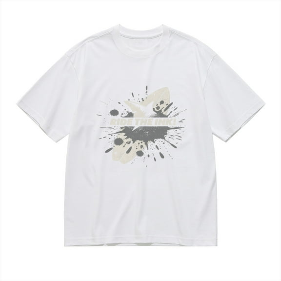 RIDE THE INK,Surfboard And Shark Fin Print, Vintage T Shirt, Cotton T-Shirt for Men, 23666266,XL