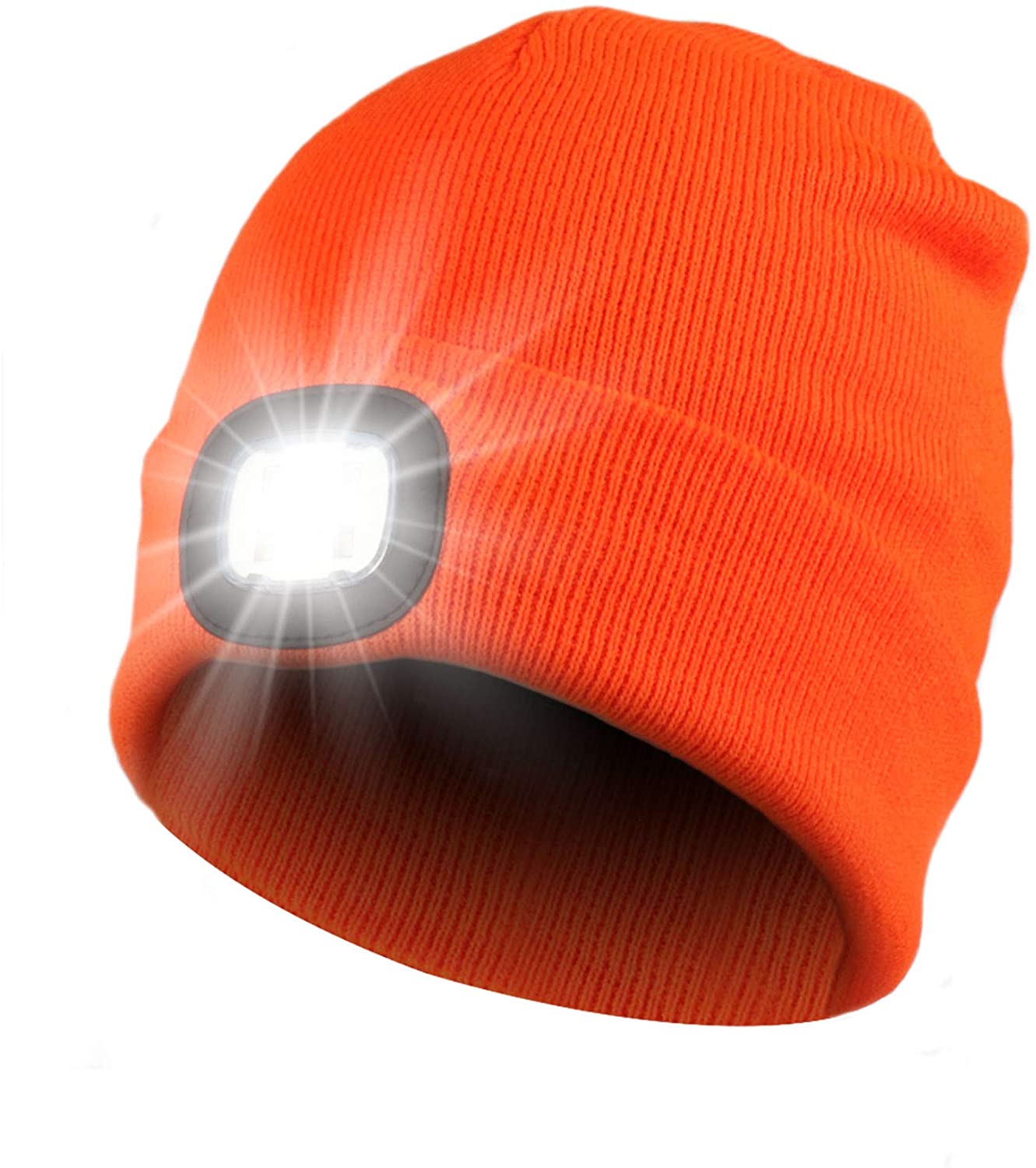 RIDEIWAKE Beanie Hat with Light LED Headlamp Rechargeable Flash Lights  Hunting Hat Cap Winter Knitted Lighted Hat Christmas Gifts for Men Wife  Mother Day Outdoor Birthday Fishing Gifts(Orange)