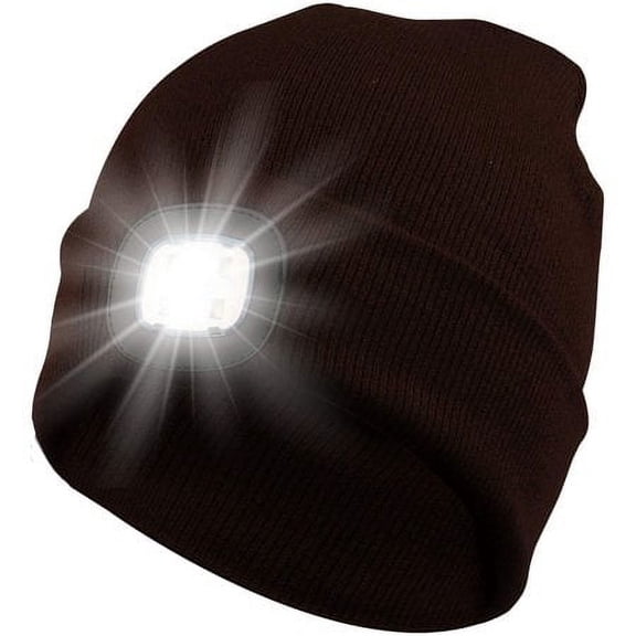 RIDEIWAKE LED Beanie Hat with Light Headlamp Babibeauty Flashlight Running Hat Men Cap Light Winter Hats for Men Christmas Gifts Camping Gifts for Him Husband Dad Gifts from Daughter(Brown)
