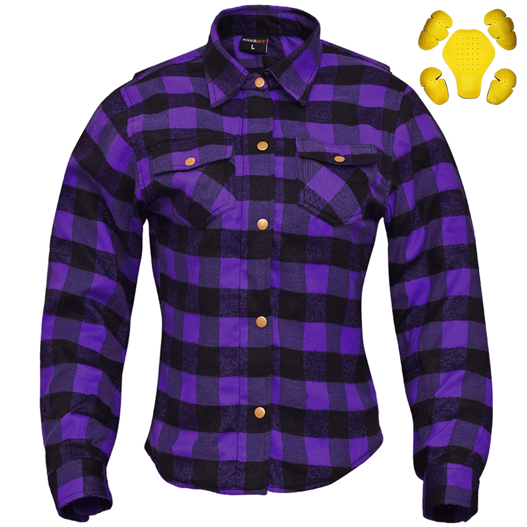 RIDERACT® Women's Motorcycle Riding Flannel Shirt Road Series Purple & Black Motorbike Jacket