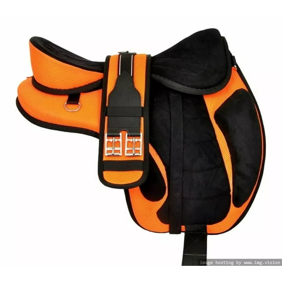 RIDEX PREMIUM LEATHER Orange Horse Saddle | Lightweight Patent Synthetic Race Exercise Saddle with Stirrup & Strap – Comfortable, Durable, and Easy to Use[ Size: 14]