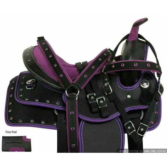 RIDEX Purple Horse Saddle | Lightweight Patent Synthetic Race Exercise Saddle with Stirrup & Strap – Comfortable, Durable, and Easy to Use[ Size: 15]