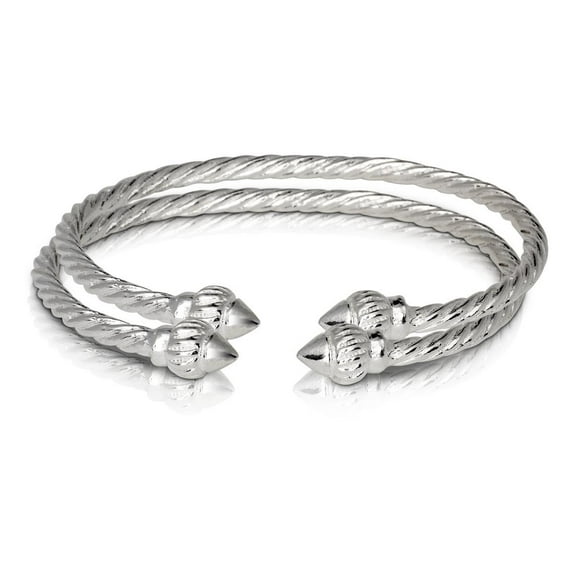 RIDGED ARROW COILED ROPE WEST INDIAN BANGLES .925 STERLING SILVER (MADE IN USA) (PAIR) - 7