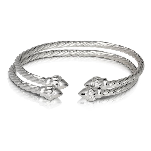 RIDGED ARROW COILED ROPE WEST INDIAN BANGLES .925 STERLING SILVER (MADE IN USA) (PAIR) - 8