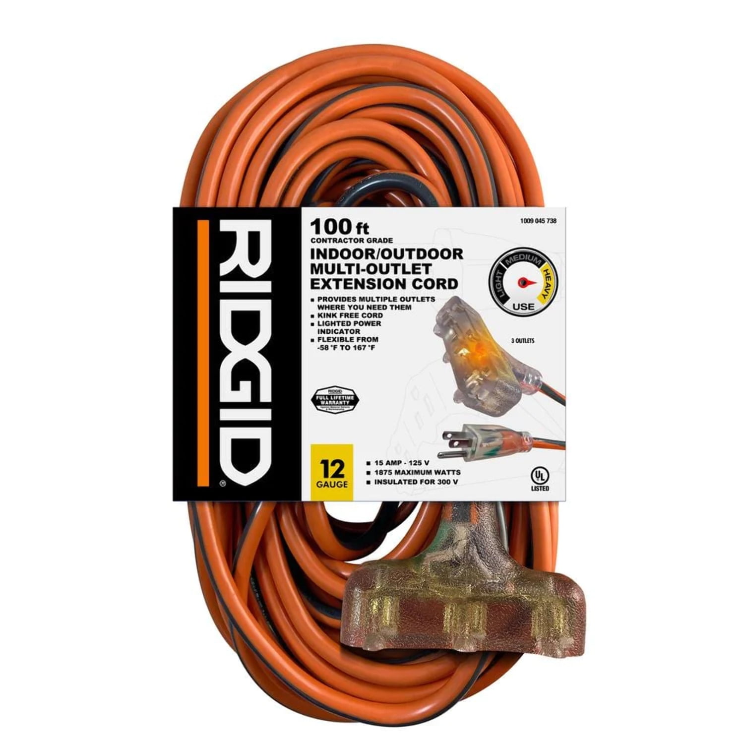 NOB RIDGID 100 Ft. 12/3 Heavy Duty Indoor/Outdoor Extension Cord with