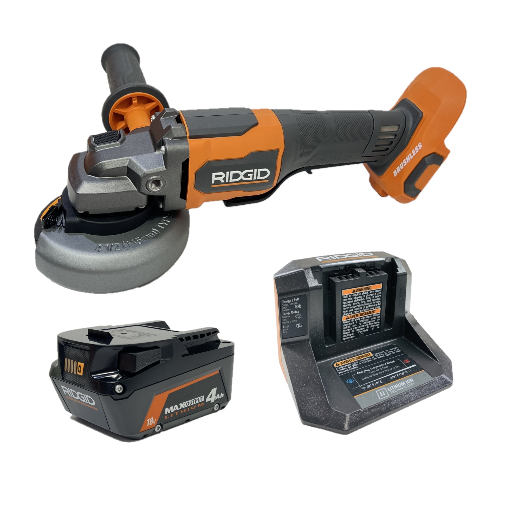 4" Brushless Cordless Angle Grinder Kit - 21V 2x1300mAh Batteries Charger