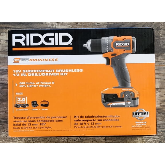 RIDGID 18V Brushless Sub Compact Cordless 1/2 in. Drill Driver Kit with (2) 2.0 Ah Battery, Charger and Bag