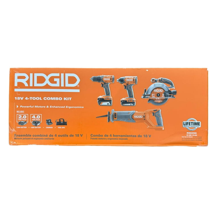 RIDGID 18V Power Operated 4-Tool Combo Kit with Drill, Batteries