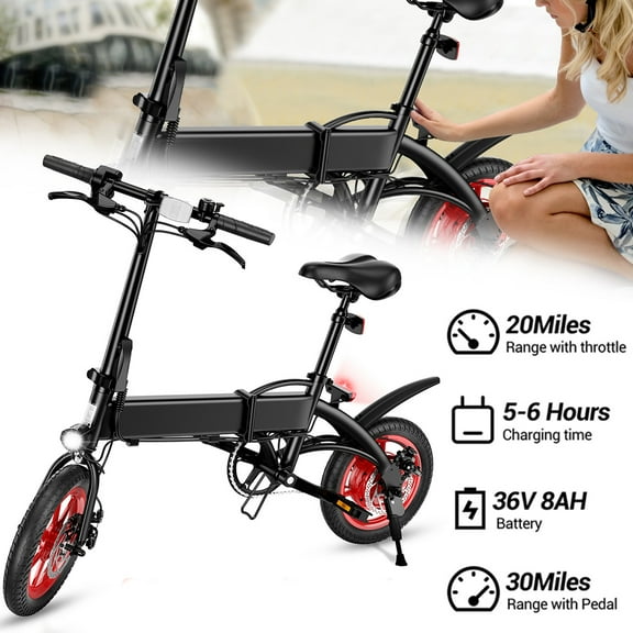 RIDWIND 14" Folding Electric Bike, 18 MPH Max Speed & 30 Miles Range (Pedal Assist), Peak 630W Powerful City Commuter Ebike with Seat for Adults Teens 14+ 330LBS Load