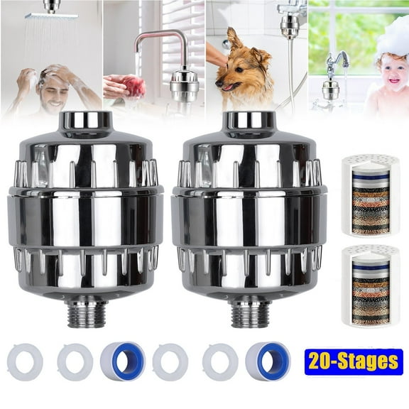 RIDWIND 2 Pack 20 Stage Shower Head Filter with 2 Cartridges – Reduces Dry Skin, Dandruff, Eczema & Hair Loss | High Output Hard Water Softener to Remove Chlorine, Fluoride & Heavy Metals