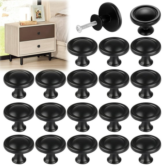 RIDWIND 20 Pcs 1.1 inch Matte Black Kitchen Cabinet Knobs Round Drawer Pulls Door Handles Dresser Knobs with Screws Matte Black