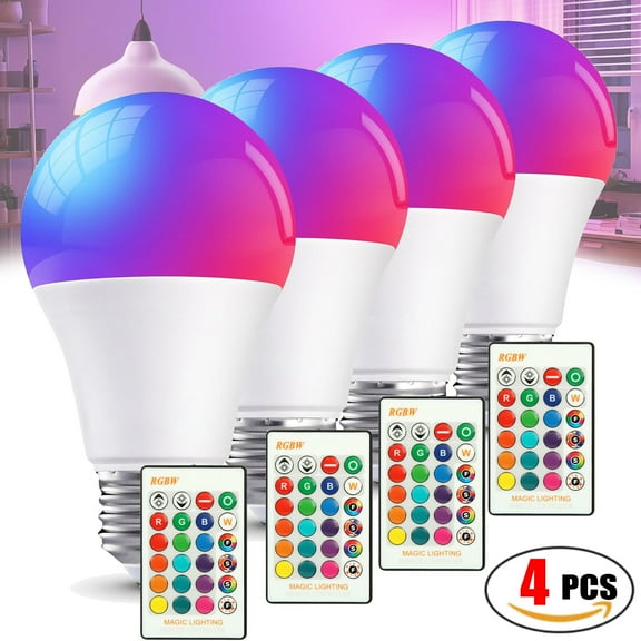 RIDWIND 4 Pcs Dimmable E27 LED Light Bulb with Remote Control 2W RGBW 16 Color Changing Modes for Home Christmas Party