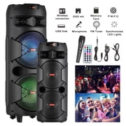 RIDWIND 4000W Peak Power Bluetooth Speakers Portable Wireless Speaker with Double 6.5 inch Subwoofer Heavy Bass,FM Radio, Microphone, Lights, Remote Control TWS Stereo Sound System Speaker