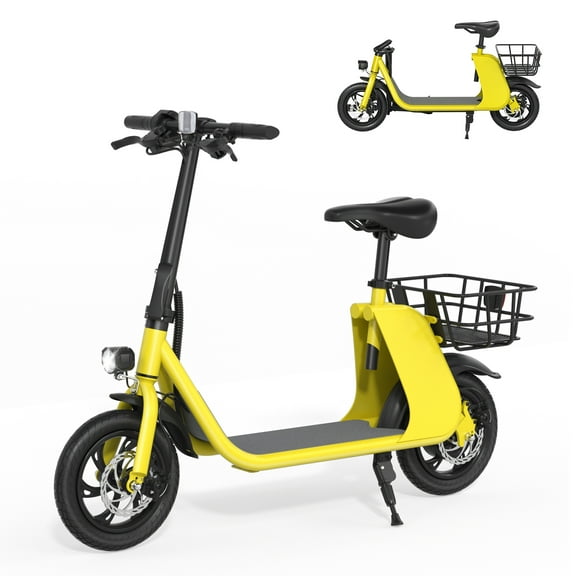 RIDWIND 450W Foldable Electric Scooter with Seat for Adults Up to 15.5MPH 20 Miles 2 Wheel E-Scooter Yellow Upgraded
