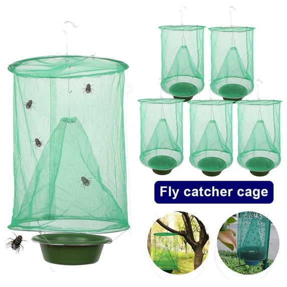 RIDWIND 5-Pack Ranch Fly Trap Reusable Hanging Fly Catcher Cage with Pots Flies Killer Control for Indoor and Outdoor, Family Farms, Park, Restaurants