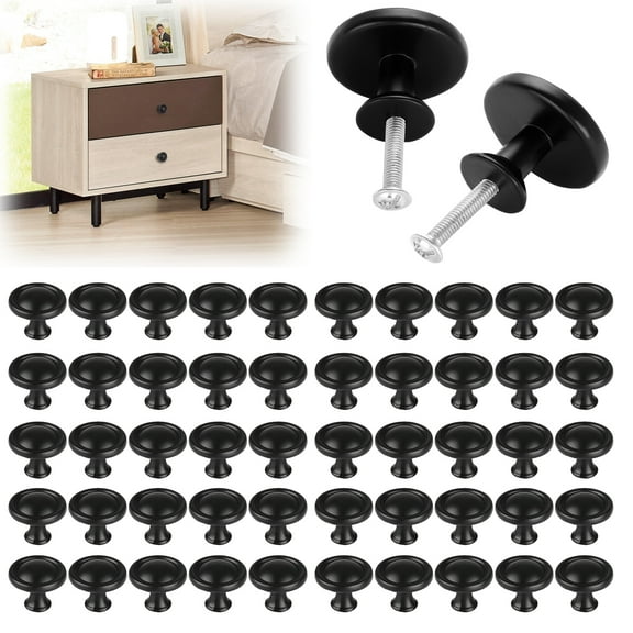 RIDWIND 50 Pcs 1.1 inch Matte Black Kitchen Cabinet Knobs Round Drawer Pulls Door Handles Dresser Knobs with Screws Matte Black