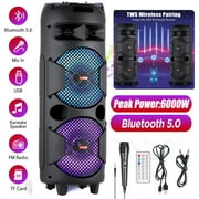RIDWIND 6000W Peak Power Bluetooth Speakers Portable Wireless Speaker with Double 8 inch Subwoofer Heavy Bass,FM Radio, Microphone, Lights, Remote Control TWS Stereo Sound System Speaker
