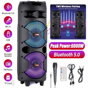 RIDWIND 6000W Peak Power Bluetooth Speakers Portable Wireless Speaker with Double 8 inch Subwoofer Heavy Bass,FM Radio, Microphone, Lights, Remote Control TWS Stereo Sound System Speaker