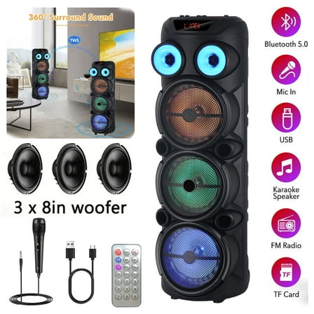 RIDWIND 8000W Peak Power Bluetooth Speakers Portable Wireless Speaker with Triple 8 inch Subwoofer Heavy Bass,FM Radio, Microphone, Lights, Remote Control TWS Stereo Sound System Speaker