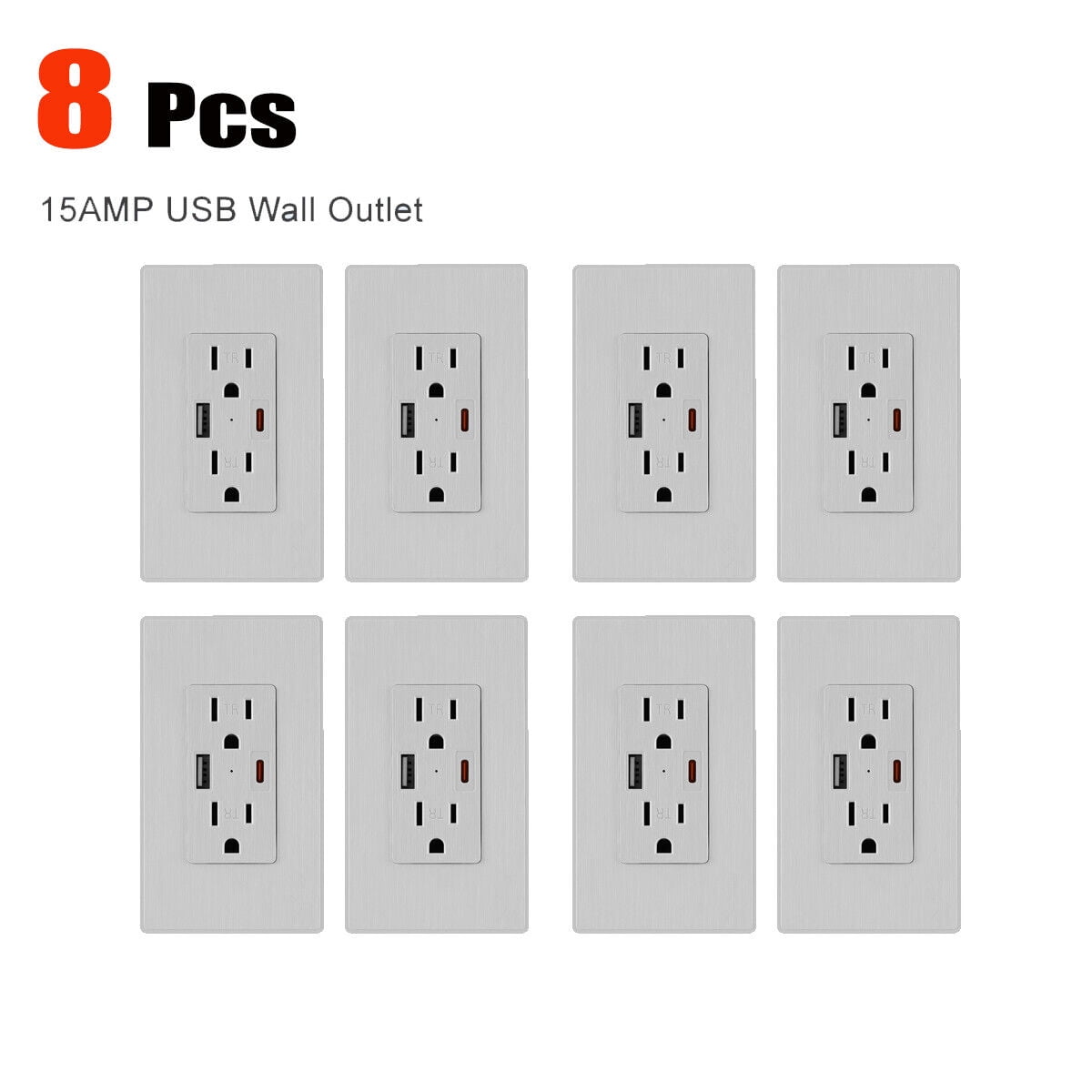 RIDWIND 8Pcs USB Charger Wall Outlet 15 Amp Duplex Tamper Resistant ...