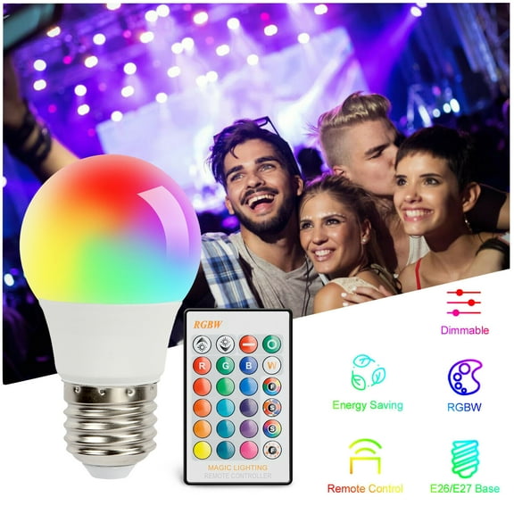 RIDWIND Dimmable E27 LED Light Bulb with Remote Control 2W RGBW 16 Color Changing Modes for Home Christmas Party
