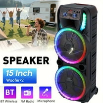 RIDWIND Dual 15-Inch Karaoke Party Speaker System with Wireless Bluetooth, 2 Microphones, LED Light Show, Portable Loud Speaker with Remote & Rechargeable Battery