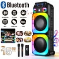 thumbnail image 1 of RIDWIND High Power Dual 15" Woofers Portable Bluetooth Speaker Indoor & Outdoor Loud Heavy Bass Sound System With Microphone RGB Party Lights Remote Control Support TWS/USB/FM/AUX/TF, 1 of 15