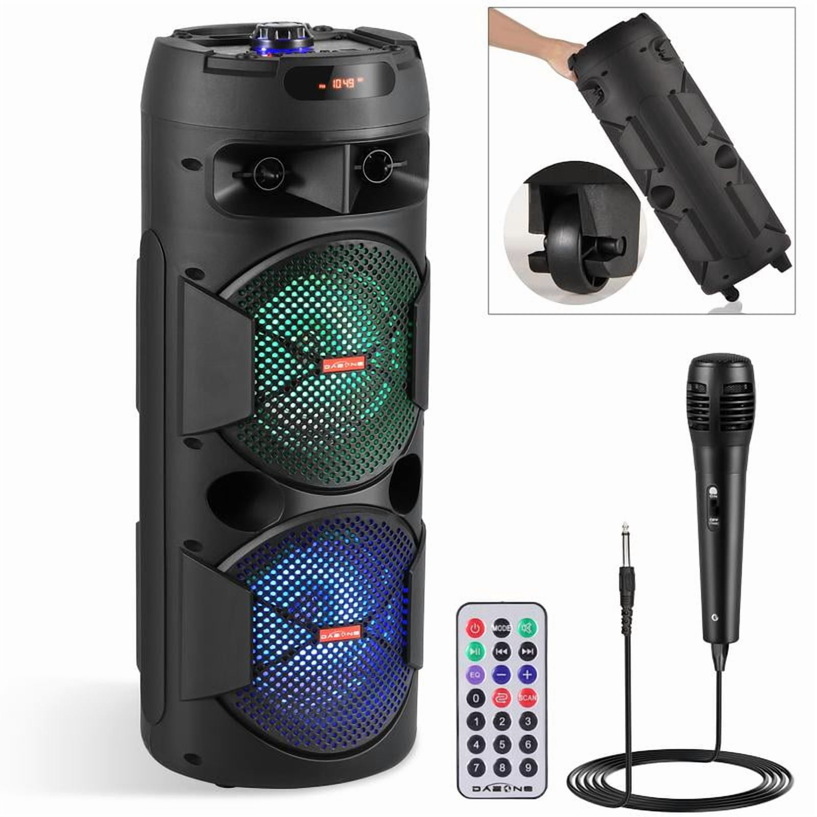 RIDWIND Portable Bluetooth Party Speaker with Dual 6.5" Subwoofers, 4000W,TWS Stereo, Deep Bass, Rechargeable Battery, AUX/FM, LED Lights, Remote & Mic for Indoor/Outdoor Events