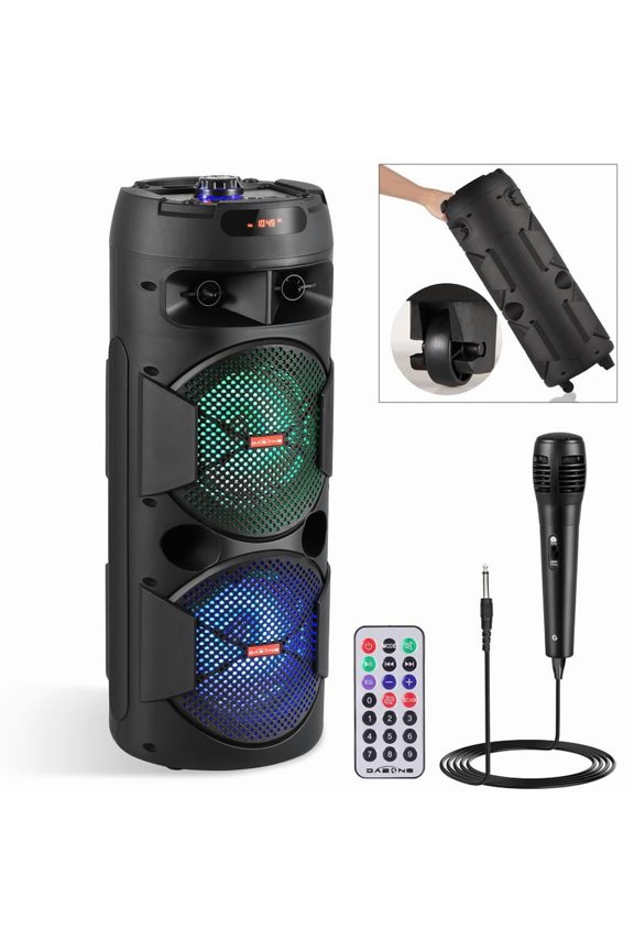 Portable Bluetooth Party Speaker with Dual 6.5" Subwoofers, 4000W,TWS Stereo, Deep Bass, Rechargeable Battery, AUX/FM, LED Lights, Remote & Mic for Indoor/Outdoor Events