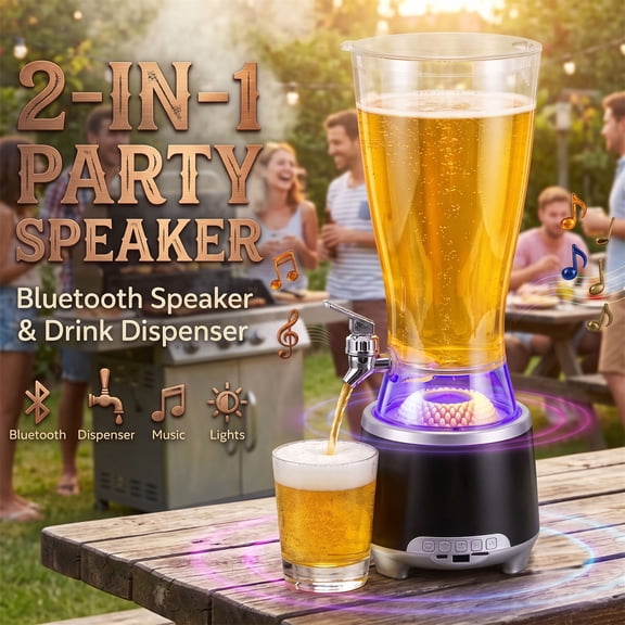 RIDWIND Portable Wireless Speaker with Colorful LED Lights, Unique Juice Dispenser Design Bluetooth Party Speaker, Supports FM Radio & MP3, Black