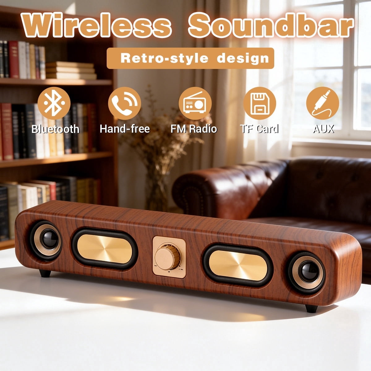 RIDWIND Retro Wood Bluetooth Speaker, Portable Mini Wireless Speaker, Vintage Wooden Speaker with 10W Stereo Sound, Perfect for Cafes, Restaurants, Vintage Cloth Stores, Bedroom,Brown