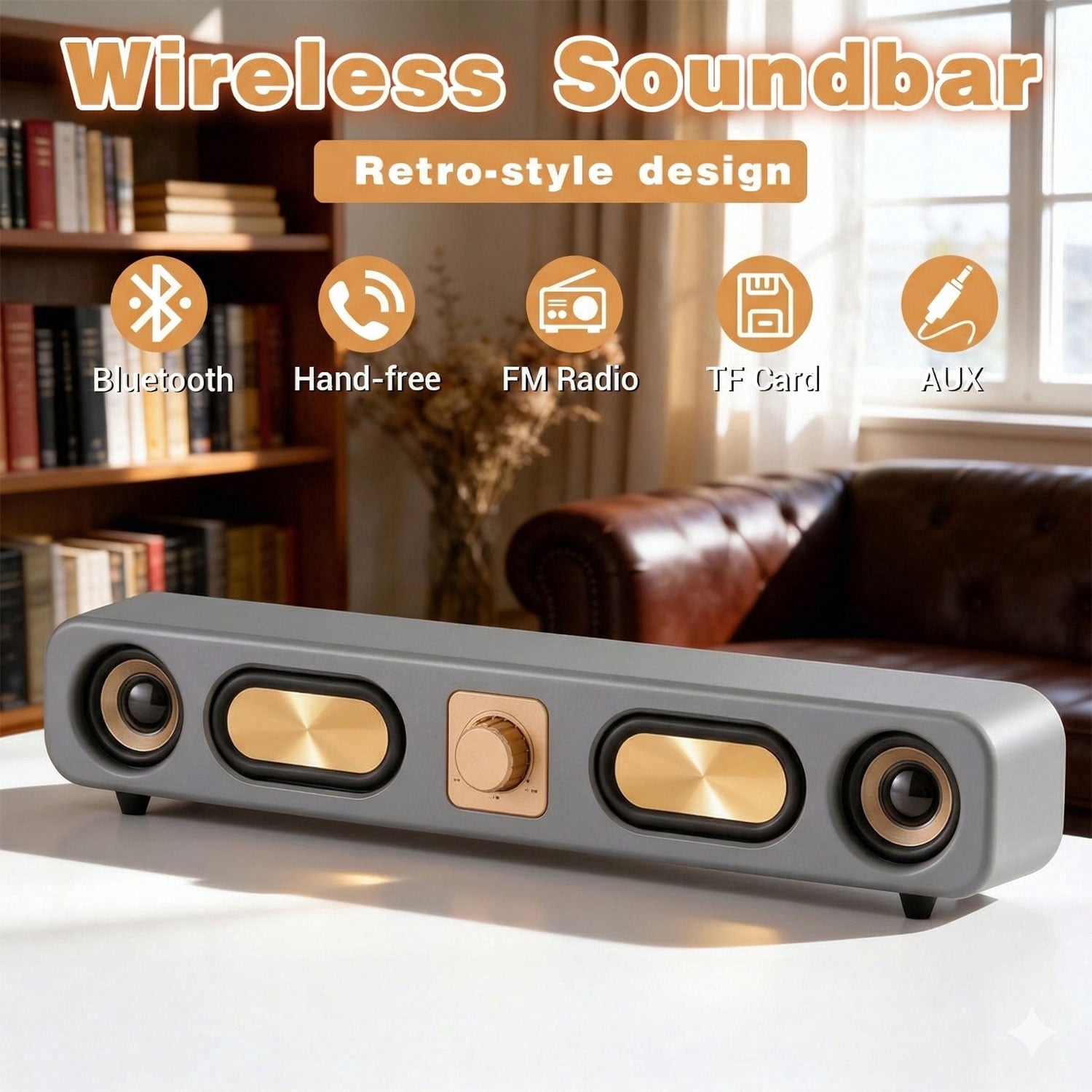 RIDWIND Retro Wood Bluetooth Speaker, Portable Vintage Wireless Speaker with 10W Stereo Sound, Mini Desktop Speaker for Home, Cafe, Office,Gray