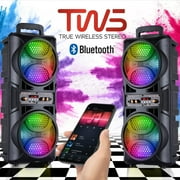 RIDWIND Set of 2 3000W Peak Power Wireless TWS Portable Loud Party Bluetooth Speaker with Dual 6.5 Woofer LED Colorful Lights Microphone Remote Control Support FM/TF/USB/AUX