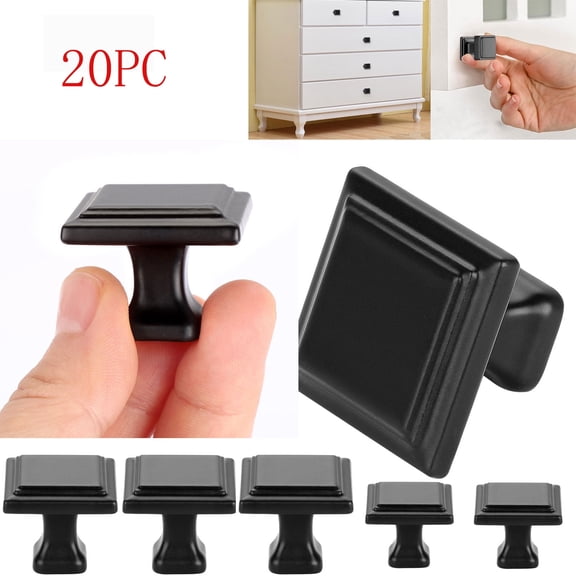 RIDWIND Square Matte Black Cabinet Knobs for Dressers,Drawers,Kitchen Cabinet Door,Vanity, Furniture,Closet Knobs(20PC,Black)