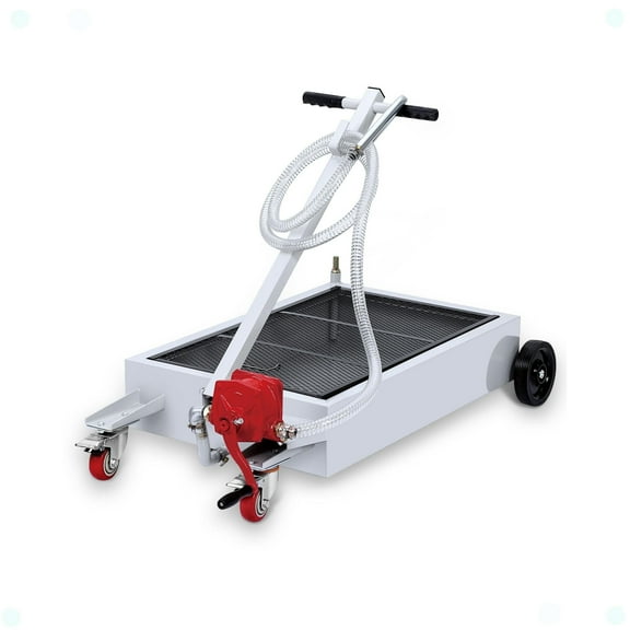 RIEDHOFF 15 Gallon Oil Drain Pan with Hand Pump and Hose, Low Profile and Foldable Handle