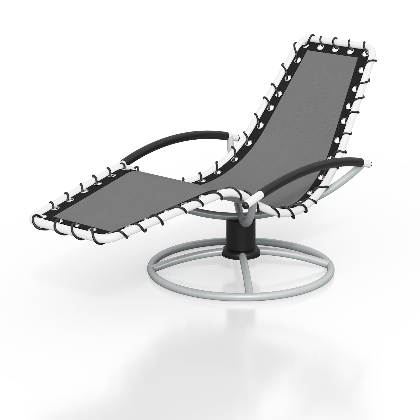Gray and Black Steel 360° Rotating Outdoor Chaise Lounge with Arms