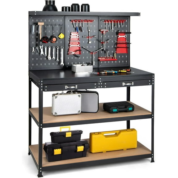 RIEDHOFF 48" Steel Tool Workbench, with 2 Drawers, Heavy-Duty, Pegboard, 1000 LB Capacity